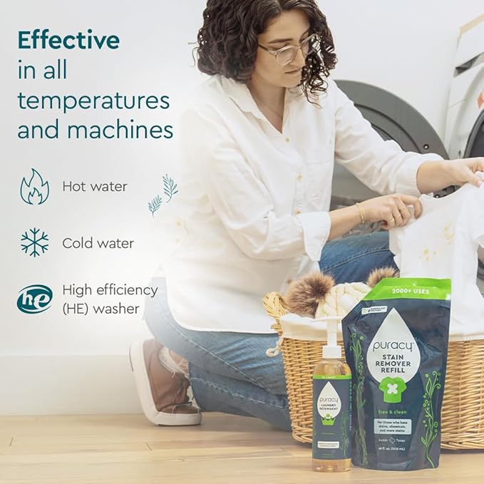 Puracy Laundry Detergent - Enzyme-Powered Liquid Laundry Detergent Concentrate, Natural Laundry Detergent Seen on TikTok, Non-Toxic (Fresh Linen, 16 fl oz, 64 Loads)