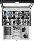 GUKA Watch Box 12 Slot Watch Display Organizer Leather Jewelry Case Drawer Glass Birthday for Men Women, Child Husband Dad