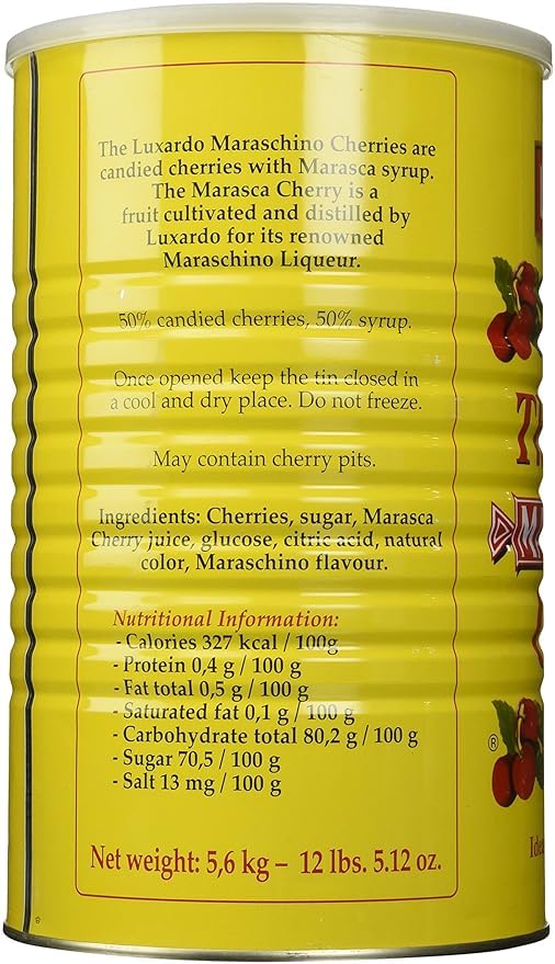 Luxardo The Original Maraschino Cherries | Gourmet Cherries | Ideal For Cocktails | Product of Italy | Approximately 890 Cherries Per Tin - 12 Lbs Can.