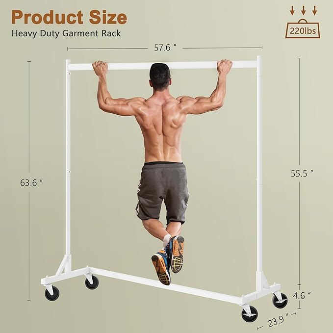 Hoctieon Z Rack Set of 2, Rolling Clothing Racks with Z-Base, Heavy Duty Garment Racks Set of 2, Clothes Rack on Wheels with Brakes, Clothes Organizer Rack Set of 2, White