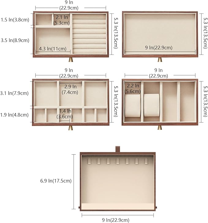 Homruilink Black Walnut Wooden Jewelry Box for Women 4 Layer with Glass Lid and Pull-out Necklace Storage Layer Watch Necklace Ring Earring Storage,Valentine's Day Gifts