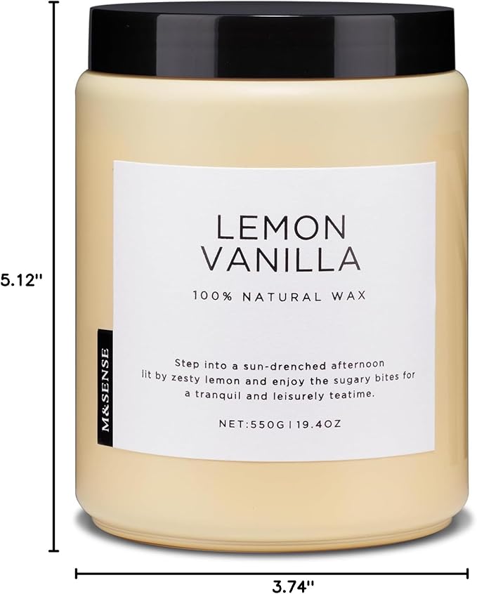 M&SENSE Candles Lemon Vanilla Scented, 19.4oz 110 Hours Long Lasting for Home 2 Wick Natural Soy Wax Non Toxic Candles in Glass Jar, Stress Relief Gifts for Women and Men