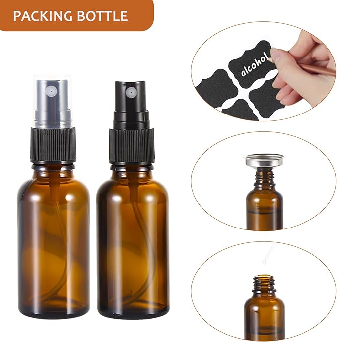 ALIFEIA 1 oz ml Amber Glass Spray Bottles,Small Empty Fine Mist Refillable Travel Spray Bottle for Cleaning,Perfume,Aromatherapy,Cosmetic Sprays,Hair,Essential Oils with Fine Mist Dispenser（6 Pack）