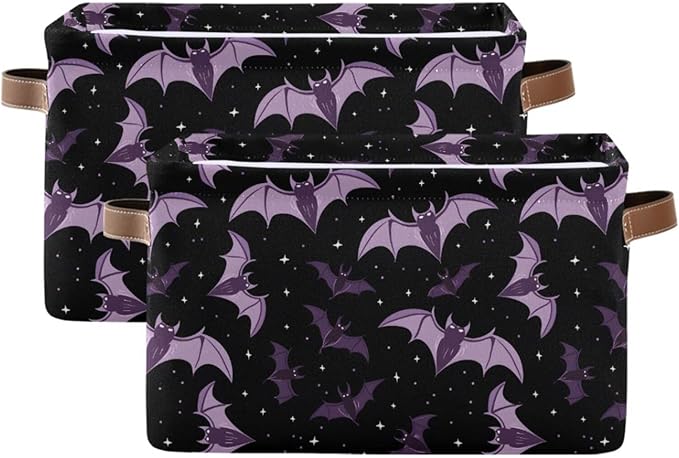 ALAZA Halloween Star Bat Black Foldable Storage Box Storage Basket Organizer Bins with Handles for Shelf Closet Living Room Bedroom Home Office 2 Pack