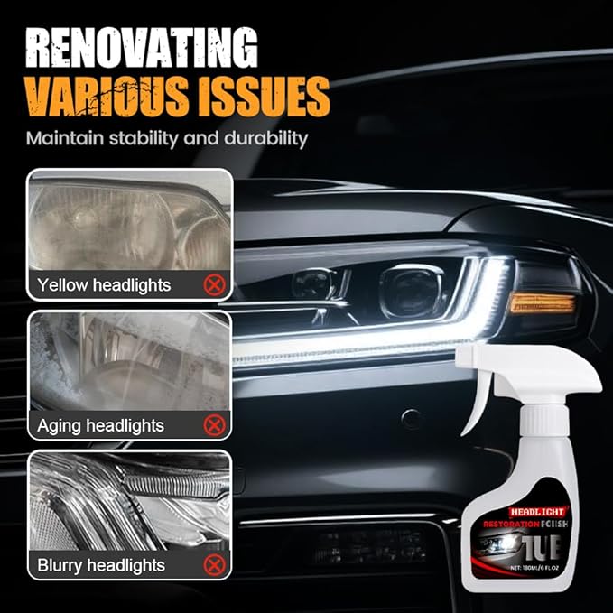 PUNHAIL Automotive Headlamp Restoration Fluid Kit, Headlight Restoration Kit Car Headlight Restorer with Sponge and Towel, Headlight Cleaner and Restorer Kit for Car (2pcs)