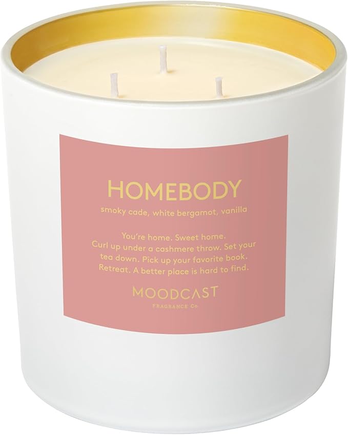 Moodcast Homebody 3 Wick Scented Candle - Large Aesthetic Candle for Home, Vanilla, White Bergamot & Smoky Cade, Clean Coco Wax Blend, Vegan, Paraben Free, 100-Hour Long Lasting Burn - 24oz