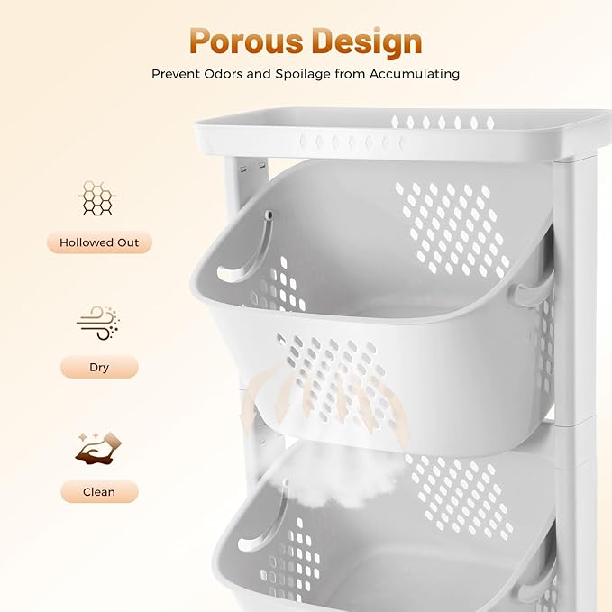 Laundry Basket, 3 Tier Sorter Clothes Storage Hampe Organizer Shelf Rolling Cart With 4 Wheels 55.12lbs Load White For Kitchens, Bathrooms, Bedrooms, Dormitories, Classrooms, Laundry Rooms