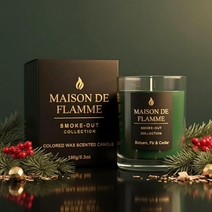 Balsam, Fir & Cedar Scented Candle – 150g / 5.3 oz Soy Wax Blend, Hand-Poured Candle with Cotton Wick & 10% Fragrance Load – Fresh Pine & Cedarwood Home Candle for Holiday