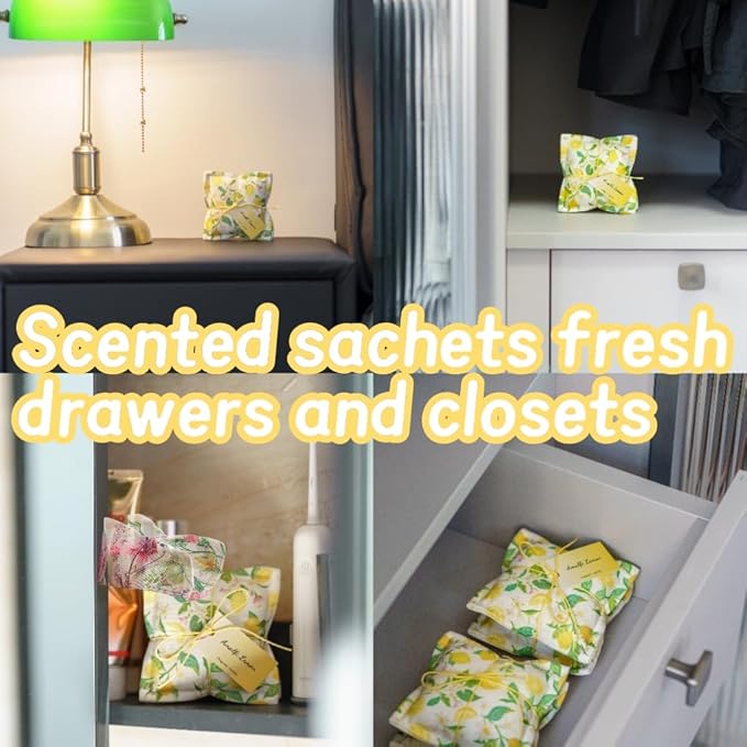 AUCUDA Mother's Day Lemon Scented Sachet Bags for Drawers and Closets Decorations, Potpourri Packets for Women Clothes Storage, Spring Wedding Fragrance Pillow, Bedroom Indoor Fresheners.