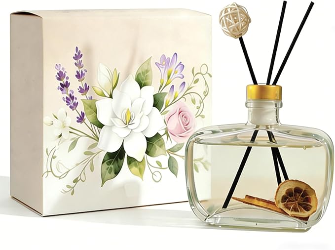 Reed Diffuser, Lavender Scented No Flame Air Freshener for Home, 100ml Long-Lasting Essential Oil Diffuser with Natural Reed Sticks Lemon, Safe for Bedroom, Office, Bathroom