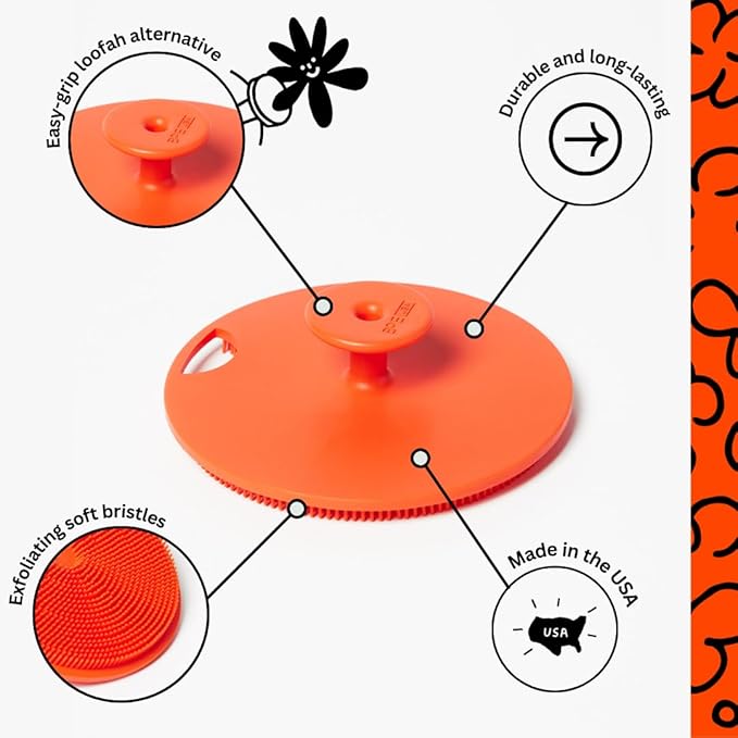 Boie USA Body Scrubber with Handle - Hygienic, Exfoliating Loofah Alternative - Feels Like Silicone Scrubber Gentle on Sensitive Skin, Hypoallergenic, BPA & Latex-Free, Made in The USA