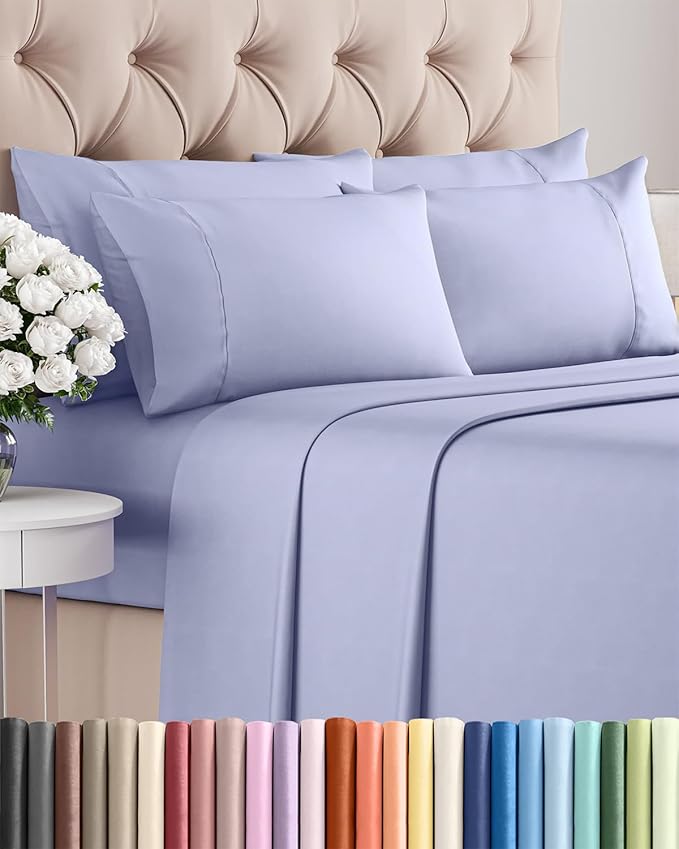 King 6 Piece Sheet Set - Comfy Breathable & Cooling - Ultra Soft Hotel Luxury Bedding Set w/ 8-16 Inch Deep Pockets - 1 Flat & 1 Fitted Sheet & 4 Pillowcases - Wrinkle Free and Easy Care - Lavender
