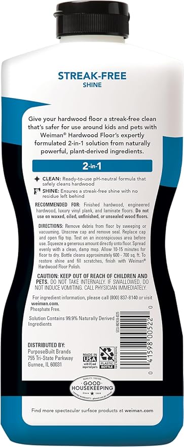 Weiman Hardwood Floor Cleaner Gallon and Refillable Squeeze Bottle - Finished Wood Surfaces