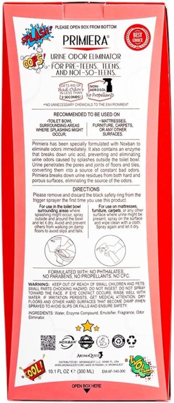 Instant Fresh Air Urine Odor Eliminator 'Primiera' - Urine Remover Spray for Bathrooms, Mattresses, Furniture, Carpets, & Hard Surfaces - For Home, Business, School - Vanilla Scent - 10.1 Oz.