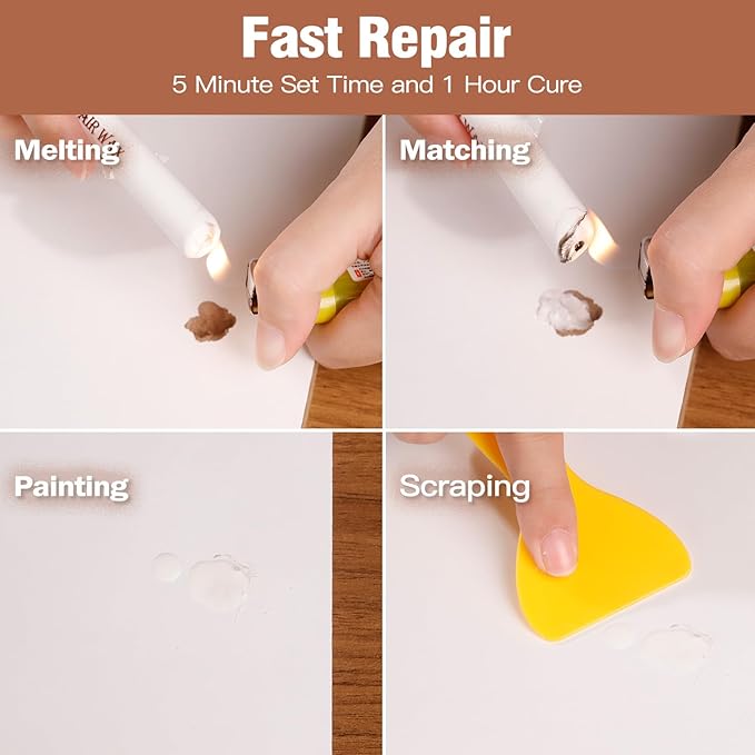 DEWEL Furniture Repair Crayon, 6 Colors Wood Filler Sticks, Wood Scratch Repair Wax for Filling Scratches, Cracks, Holes, Dents, Scuffs, Dings - A Simple and Convenient Wooden Repair Solution