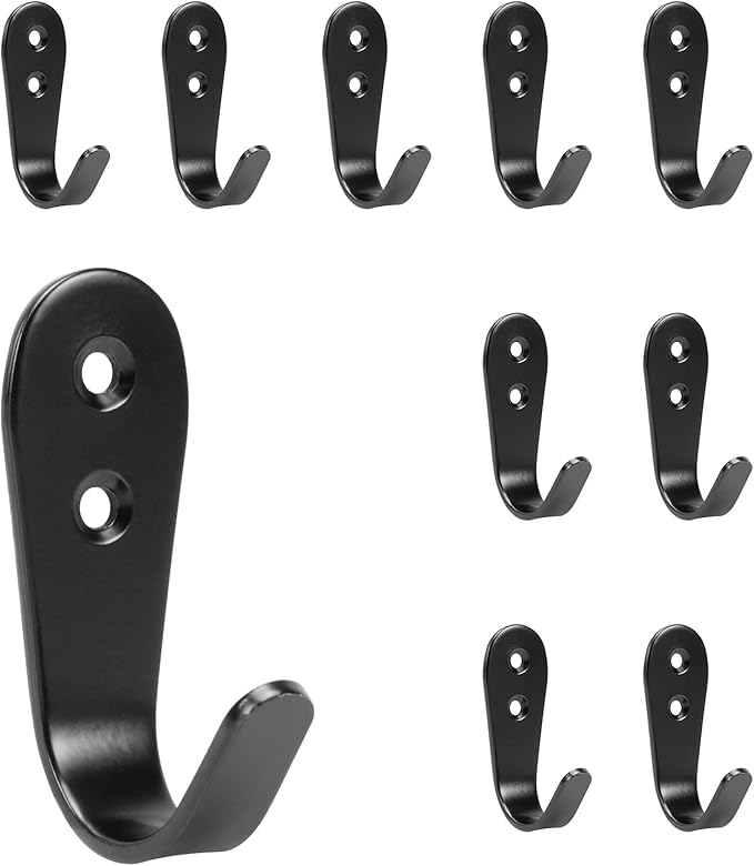 NearMoon Coat Hooks Wall Mounted, Stainless Steel Wall Hooks Heavy Duty Robe Hanger Rustproof for Hanging Coat Towel Hat Key Bag on Bathroom/Kitchen, 10 Pack (Matte Black)