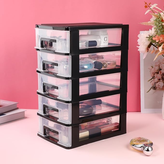 Stobok Multifunctional 5-Layer Drawer Organizer Storage Cabinet Portable Plastic Storage Box for Office Study Bedroom 12.40 X 8.66 X 5.98 Inches