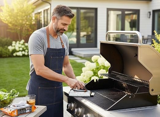 Proud Grill Q-Swiper BBQ Grill Cleaner Set - 1 Grill Brush with Scraper and 25 BBQ Grill Cleaning Wipes, Bristle-Free & Wire-Less, Safe Way to Remove Grease and Grime for A Clean and Healthy Grill