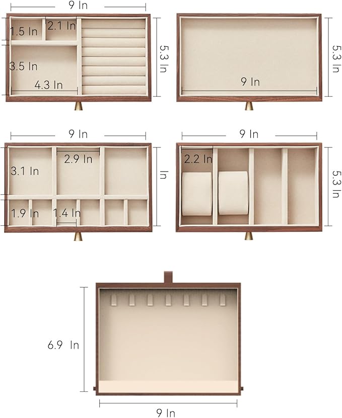 CHOSIN Black Walnut Wooden Jewelry Box for Women, Wood Jewelry Organizer 4 Layer with Glass Lid and Pull-out Necklace Storage Layer, for Watch Necklace Ring Earring Storage Valentine's Day Gifts