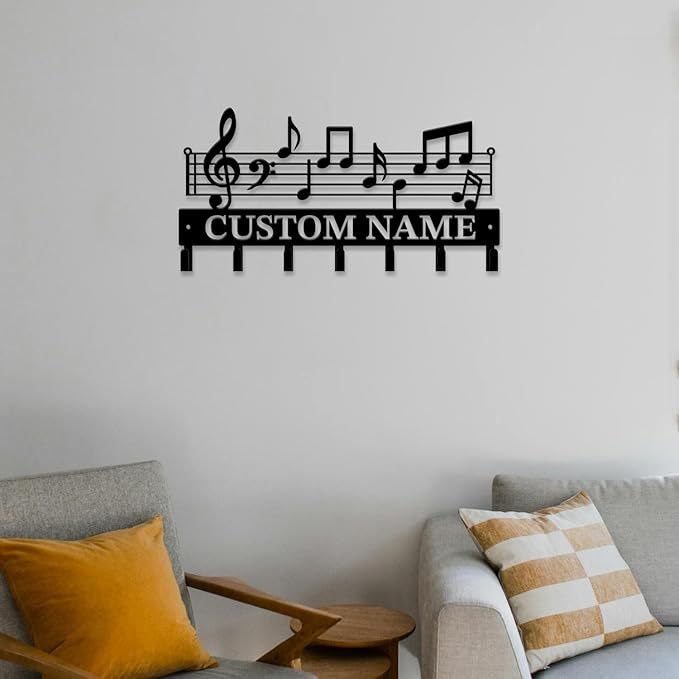 Personalized Custom Music Wall Hooks,Metal Music Room Art Clothes Hooks,Metal Music Wall Home Storage Decorative,For Front Door, Hallway, Kitchen, Bedroom,Keys,Hats (Style F)
