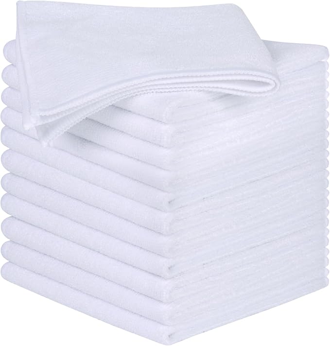 SINLAND Microfiber Cleaning Cloth Dish Cloth Kitchen No Streak Absorbent Dish Rags Lens Cloths 12Inchx12Inch 12 Pack White