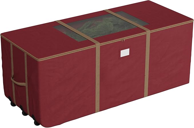 Christmas Tree Storage Tote with Wheels - Rolling Holiday Container for 9-Foot Faux Trees, Garlands, Inflatables, and Other Decor by Elf Stor (Red)