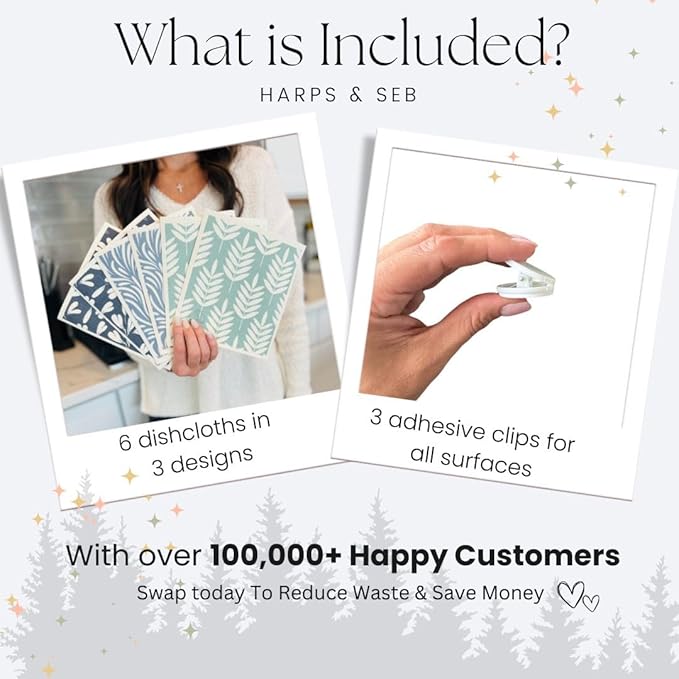 Harps&Seb Swedish Dishcloths for Kitchen Dishcloths - 6 Pack, Reusable Paper Towels with Clips, Super Absorbent Washable Non-Scratch Swedish Dish Towels, No Odor, Biodegradable