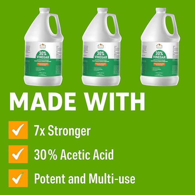 30% Vinegar Concentrated | White Vinegar for Cleaning and Garden | Horticultural, Home, and Outdoor Pure | Max Performance 7X Power | with Instructions (4 Gallon (512 oz))