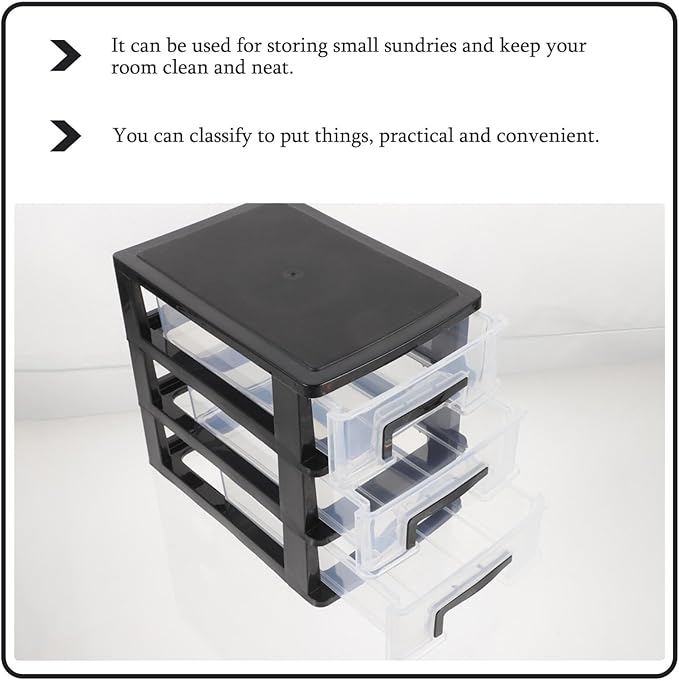 DOITOOL Three- Layer Storage Drawers - Portable Plastic Drawers Organizer - Transparent Kitchen Pantry Storage Cabinet Multifunction Plastic Drawers for Home Office Bedroom（Black