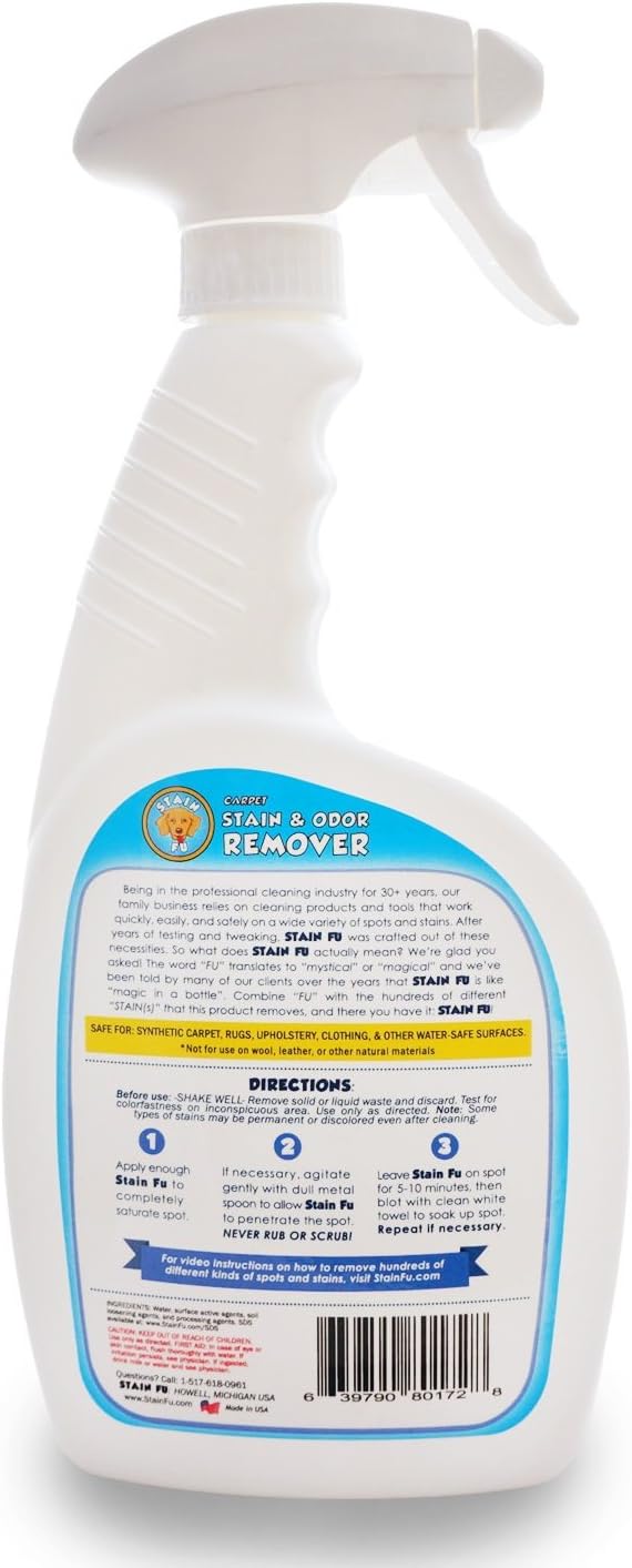 STAIN FU Pro Strength Carpet Odor & Stain Remover Works Like Magic in a Bottle on Tough Urine Feces Vomit and Even red Wine Too! 24 fl.oz