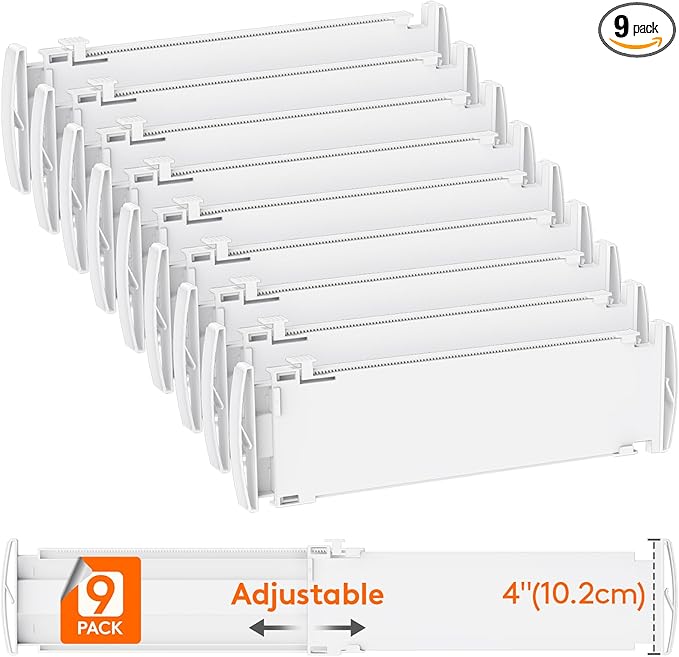 Lifewit 4" High 9 Pack Drawer Dividers, 35 –55cm/13.8-22.5" Drawer Divider for Clothes, Adjustable Dresser Drawer Organizers, Plastic Drawers Separators for Clothes, Bedroom, Bathroom, Kitchen, Office