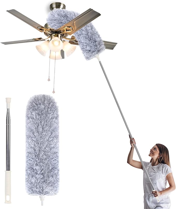 ZZ LAZYCOTTAGE Microfiber Duster with Extension Pole,Washable Bendable Head Ceiling Fan Duster,15-100 inch Wet or Dry Dust Collect Telescoping Dusters for Cleaning Ceiling Fan,High Ceiling,Furniture