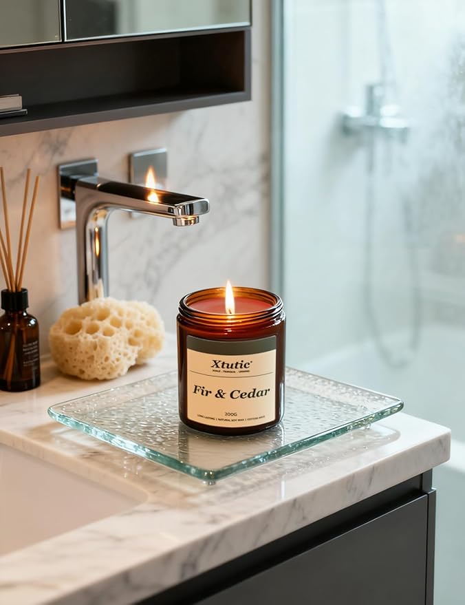 Soy Candle Gifts for Women & Men - 7oz Brown Scented Candle,50-Hour Burn Time,Aromatherapy Jar for Home Decor,Relaxing Ambiance in Bedroom & Office(Fir Cedar)