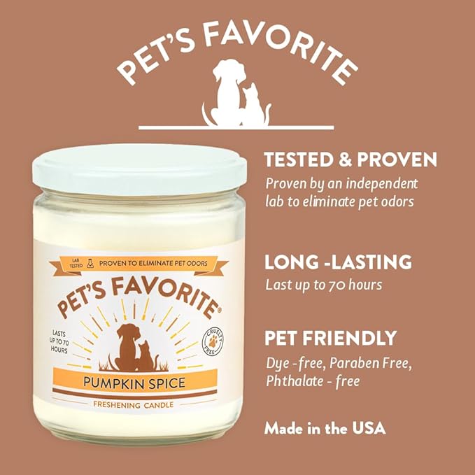 Pet's Favorite Pet Odor Candle, Clean Burning, Long Lasting Scented Candles with a Cotton Wick. (Pumpkin Spice, Pack of 1)