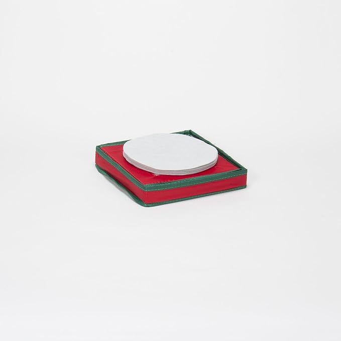 Household Essentials 532RED Holiday China Dinnerware Storage for Dessert Plates or Bowls | Removable Lid | Red Canvas with Green Trim, 1 Count (Pack of 2), Red & Green