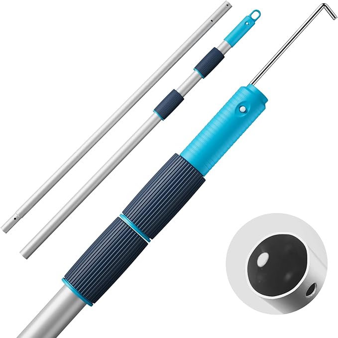 12 FT Heavy Duty Pool Pole with Retriever Hook, Prime Telescopic Aluminum Standard Pole for Swimming Pool Cleaning Tools Connect with Pool Net Skimmers, Brushes, Vacuum Heads