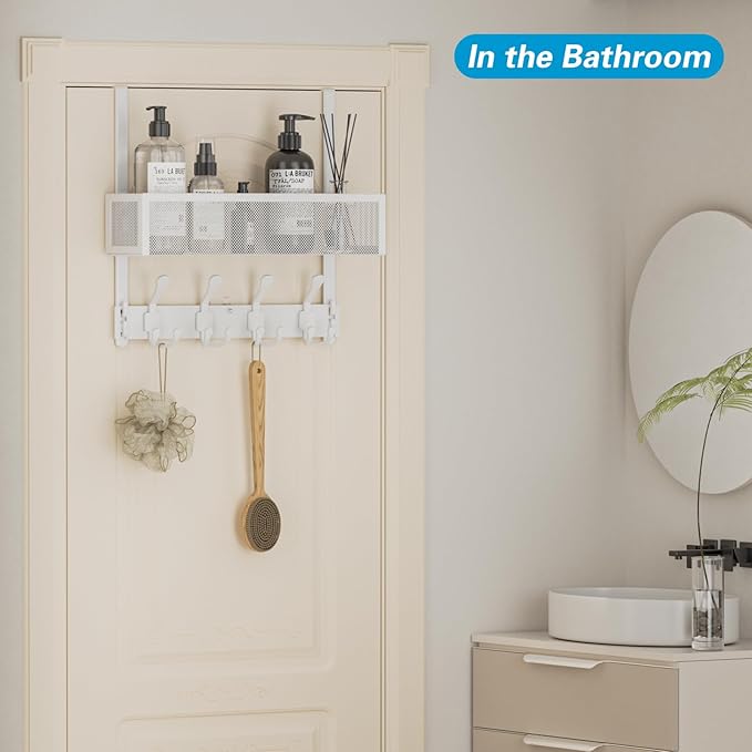 Aimeaihe Over The Door Hooks Organizer, Over The Door Coat Rack with 12 Coat Hooks, Door Hanger Towel Rack, Back of Door Storage for Bedroom, Kitchen, Bathroom(White)