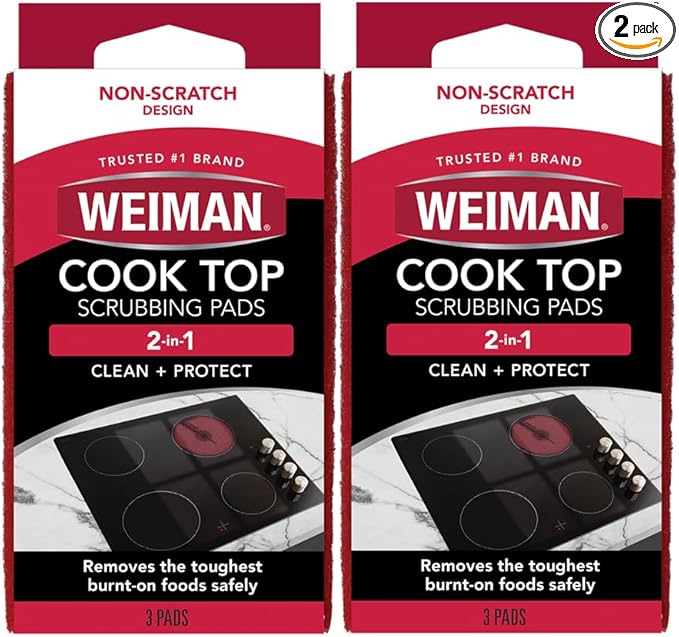 Weiman Cook Top Scrubbing Pads, 3 Count, 2 Pack Cuts Through the Toughest Stains - Scrubbing Pads Carefully Wipe Away Residue