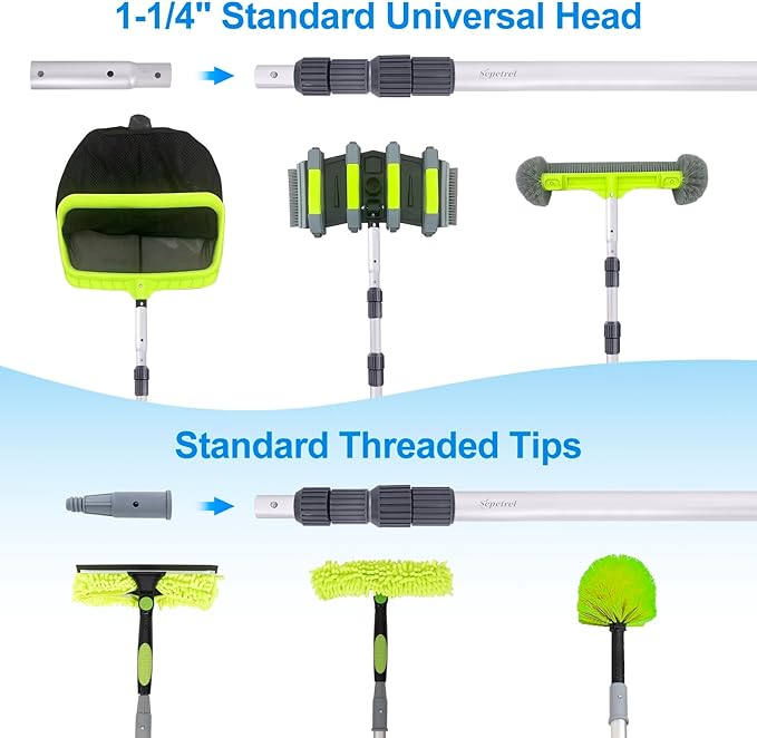 Sepetrel Pool Pole-Upgraded Professional 15 Foot Telescoping Swimming Pool Pole with Threaded Tips,Adjustable Telescopic Poles,for Skimmer Net,Brush,Vacuum Head