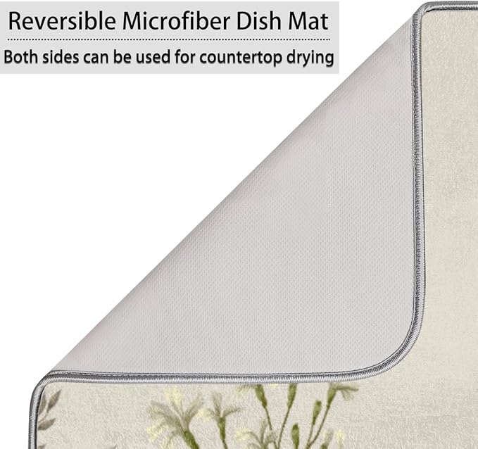 Hexteria Dish Drying Mat for Kitchen Counter Kitchen Drying Mat Dish Rack Mat Dish Drainer Pad Microfiber Absorbent Washable Drying Pad for Countertop, Mushroom