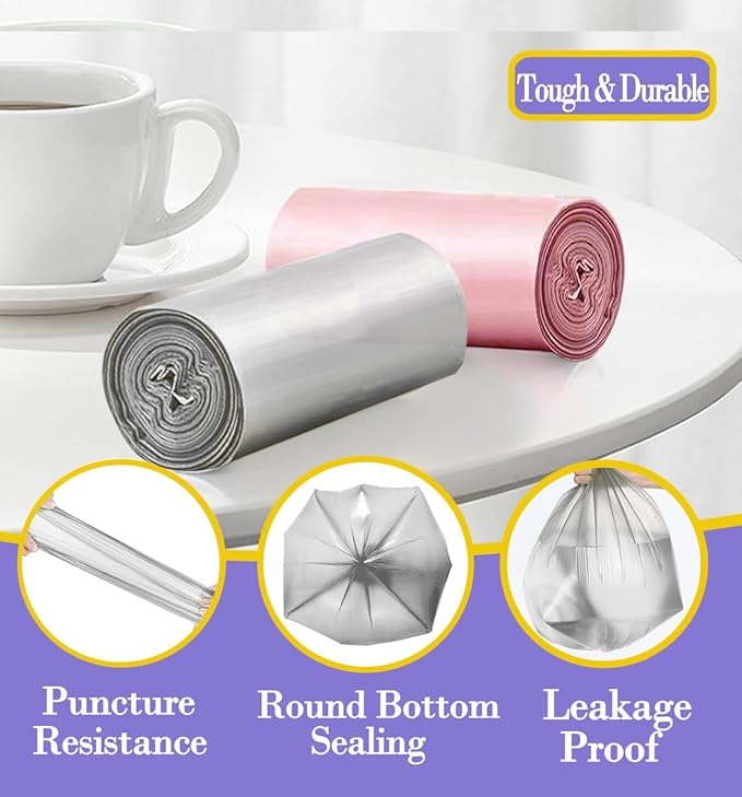 3 Gallon 180pcs Small Grey Trash Bags(Fit 2.6-3.2 Gal) Plastic Strong Grey Garbage Bags, Bathroom Trash Can Bin Liners, Waste Basket Liner, Fit 10-13 Liter, 2.5-2.6 Gallon,3.2Gallon(3-Grey180)