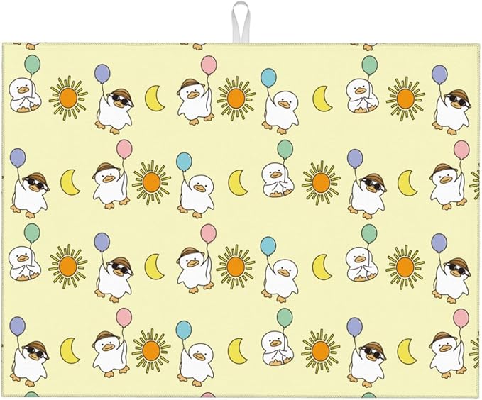 Cute Ducks Dish Drying Mat for Kitchen Counter Cute Kitchen Mat Microfiber Kitchen Countertop Absorbent Reversible Drainer Rack Pad Dish Drying Mat 18 x 24 Inch