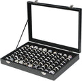 Coward Ring Organizer Jewelry Box, Black Velvet 100 Slots Ring Display Tray Case with Transparent Glass Lid for Home Use or Store Selling Show
