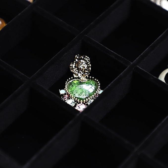 Wudygirl Jewelry Organizer Stackable Jewelry Tray Velvet Earring Holder Organizer 30 Grid Earring Storage with Lid Ring Holder Drawer Inserts Divider Storage for Women (Black)