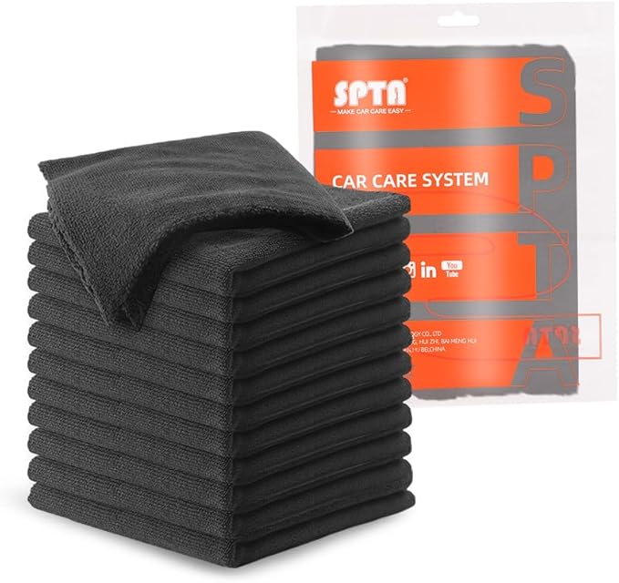 SPTA Microfiber Cleaning Towel, Microfiber Cleaning Cloth for Car Washing, 12 Pack Streak-Free, Ultra Absorbent, Washable for All Purpose Terry Microfiber Towels, 16.1in x 16.1in, 350GSM, Grey-MT038
