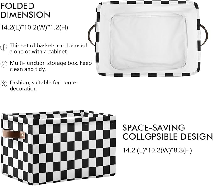 ALAZA Black White Checkered Foldable Storage Box Storage Basket Organizer Bins with Handles for Shelf Closet Living Room Bedroom Home Office 1 Pack