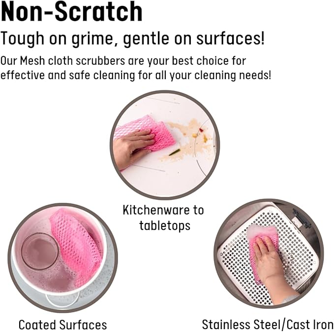 Unha’s Heavy Duty Dish Scrubbers Mesh Cloth, 10-Pack – Non-Abrasive, Quick-Dry Polyester Dishes Scouring Pads, Odorless, Non-Absorbent Kitchen Net Cloths