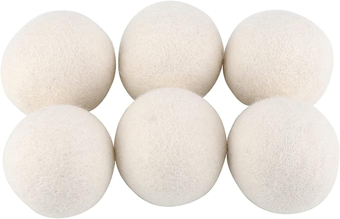 6 Pack 6cm Wool Dryer Balls Reusable Fabric Softener & Static Reducer for Laundry Natural Felted Drying Balls to Speed Up Drying Soften Clothes Reduce Wrinkles & Noise