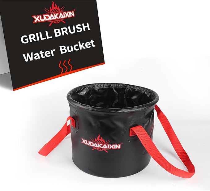 XUDAKAIXIN Upgraded Grill Brush Bristle Free,Water-Activated steam Effectively Cleans The Grill.Unique Wave pad for Cast Iron/ (Black-Water Bucket)