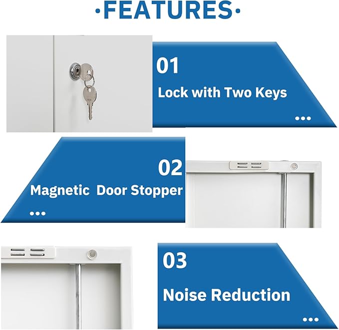 CJF Pantry Cabinet, Metal Storage Cabinets with Shelves and Doors, Steel Locking Cabinet for Kitchen Storage, Home Office, Garage, Utility Room and Basement, 36.2" H x 31.5" W x 15.7" D (White)